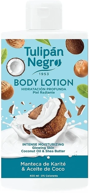 Лосьон для тела "Масло ши и кокос" - Tulipan Negro Shea Butter & Coconut Oil Body Lotion, 400 мл - Фото 1 Лосьон для тела "Масло ши и кокос" - Tulipan Negro Shea Butter & Coconut Oil Body Lotion, 400 мл - изображение 1