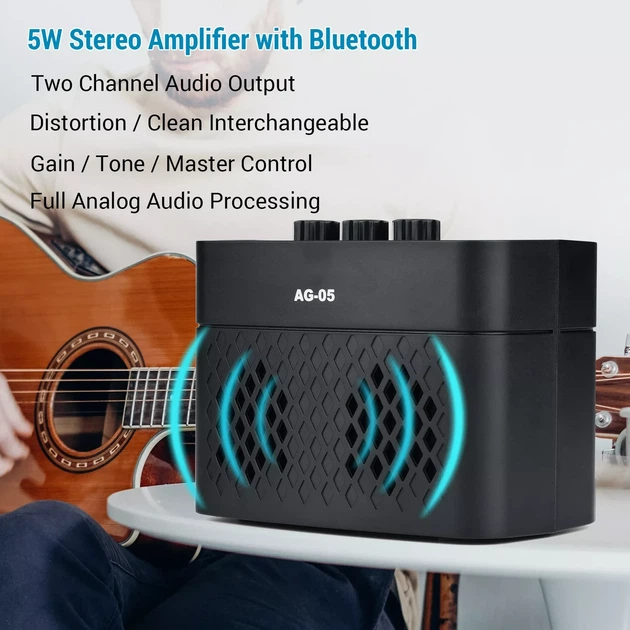 Комбоусилитель портативный для электрогитары Aroma AG-05 BK, Bluetooth, 5 ватт - изображение 3