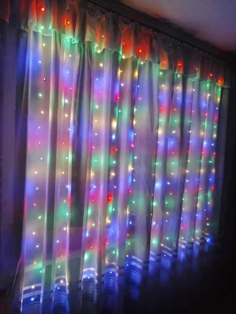 Гірлянда штора 3x2 метри, 200LED, "світлодіодні краплі" від USB, мульти колір, 8 режимів + пульт - зображення 3