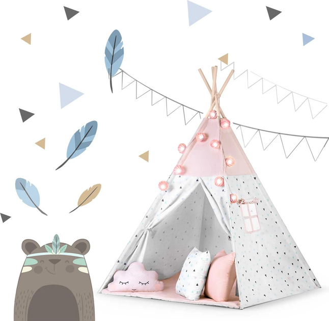 Namiot tipi dla dzieci Nukido NK-400 ze światełkami Pink-White (5903890609559) - obraz 9