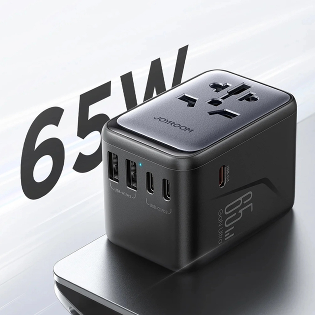 Ładowarka sieciowa podróżna JOYROOM JR-TCW02 2 x USB-A + 3 x USB-C 65 W US/EU/UK/AU/JP/CN Black (6956116701970) - obraz 6