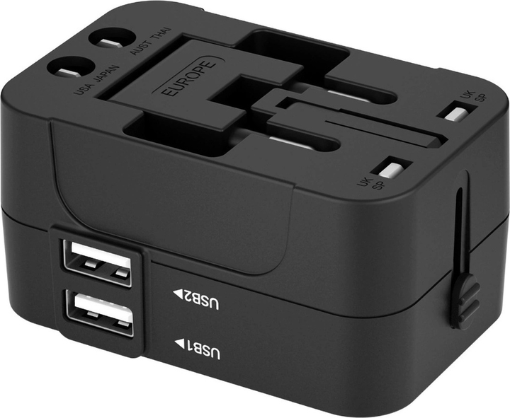 Мережевий зарядний пристрій Wozinsky WUTWC 2 x USB-A 24 Вт US/EU/UK/AU Black (5907769308512) - зображення 4