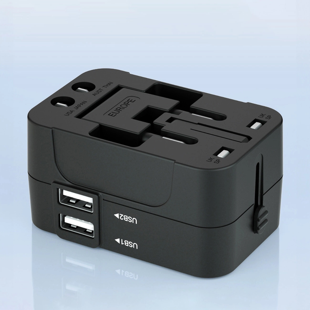 Мережевий зарядний пристрій Wozinsky WUTWC 2 x USB-A 24 Вт US/EU/UK/AU Black (5907769308512) - зображення 10