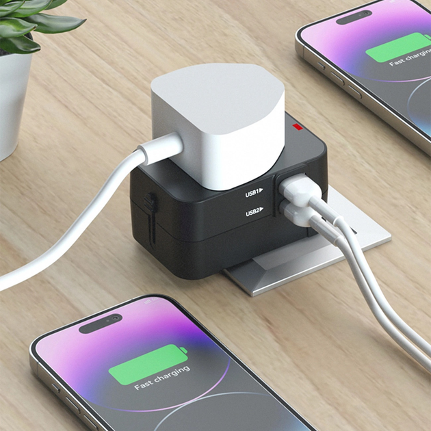 Мережевий зарядний пристрій Wozinsky WUTWC 2 x USB-A 24 Вт US/EU/UK/AU Black (5907769308512) - зображення 12