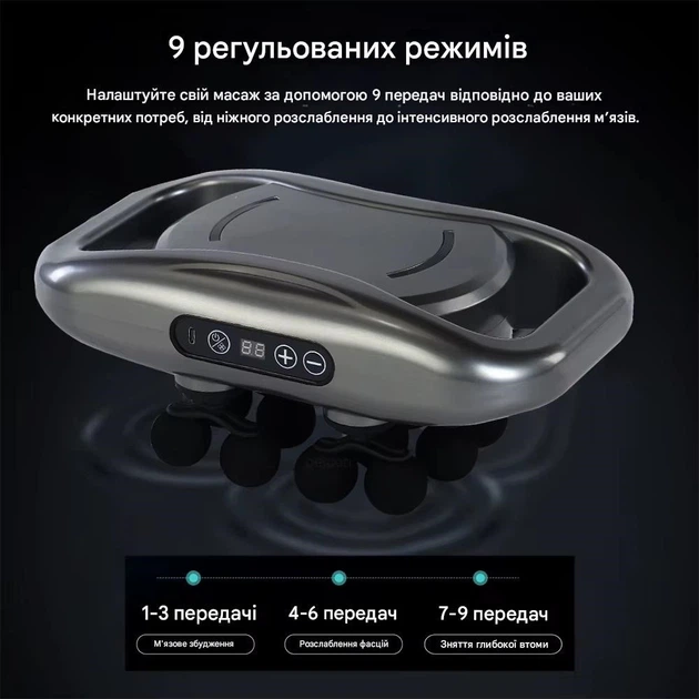 Вибромассажер для мышц RIAS Massage Gun WNK-569 аккумуляторный с 12 головками Grey (3_06237) - изображение 5
