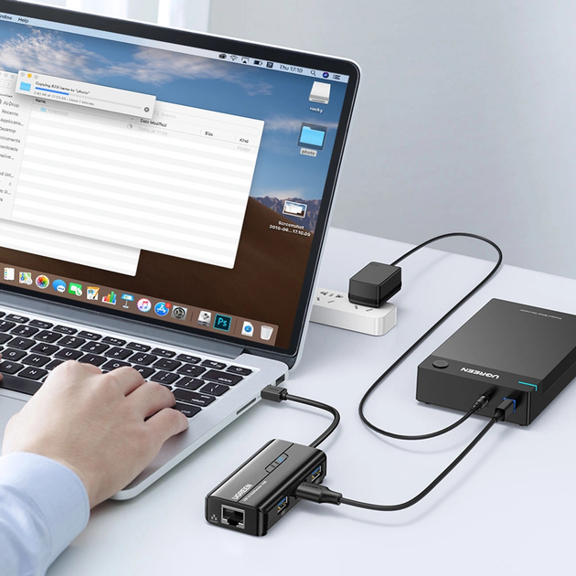 USB-хаб Ugreen USB 3.0 - 3 x USB 3.0 + RJ45 1000M Ethernet Black (6957303822652) - зображення 3