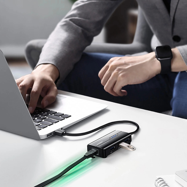 USB-хаб Ugreen USB 3.0 - 3 x USB 3.0 + RJ45 1000M Ethernet Black (6957303822652) - зображення 8