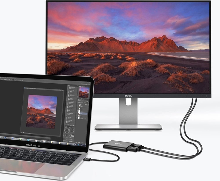 Адаптер CHOETECH HUB-D03 USB-С Thunderbolt 3 на 2 x DisplayPort 4K Black (6971824970616) - зображення 4