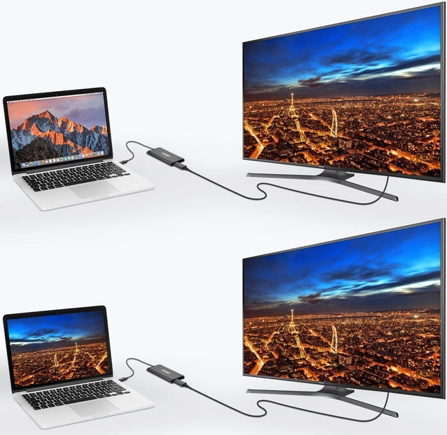 Адаптер CHOETECH HUB-D03 USB-С Thunderbolt 3 на 2 x DisplayPort 4K Black (6971824970616) - зображення 5