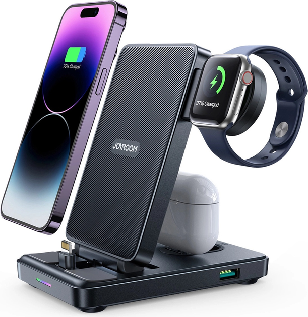 Stacja ładująca JOYROOM JR-WQS02 iPhone AirPods Apple Watch 4 in 1 Black (6956116772833) - obraz 7