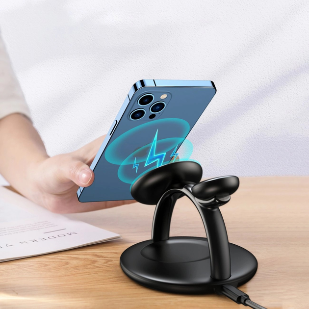 Бездротова зарядна станція CHOETECH 3 in 1 T587-F для iPhone / AirPods Pro / Apple Watch Black (6932112102713) - зображення 5