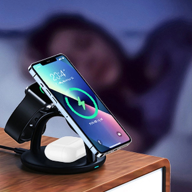 Бездротова зарядна станція CHOETECH 3 in 1 T587-F для iPhone / AirPods Pro / Apple Watch Black (6932112102713) - зображення 12