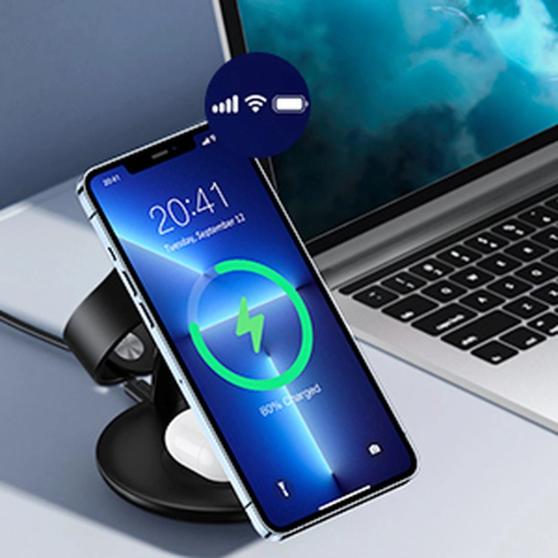 Бездротова зарядна станція CHOETECH 3 in 1 T587-F для iPhone / AirPods Pro / Apple Watch Black (6932112102713) - зображення 13