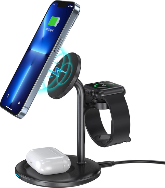 Stacja ładująca indukcyjna CHOETECH 3 in 1 T585-F do iPhone / AirPods Pro / Apple Watch Black (6932112104458) - obraz 4
