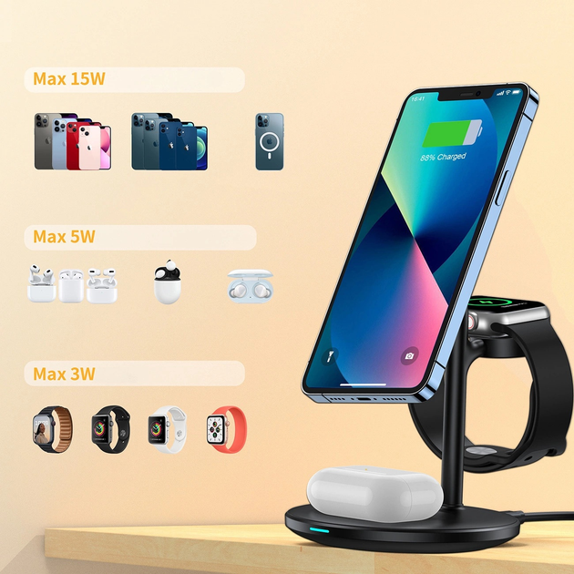 Stacja ładująca indukcyjna CHOETECH 3 in 1 T585-F do iPhone / AirPods Pro / Apple Watch Black (6932112104458) - obraz 8
