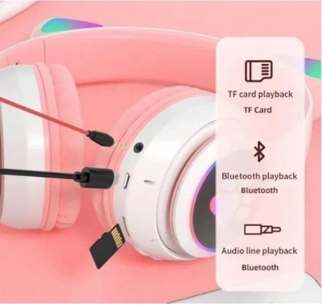 Бездротові навушники з котячими вушками та RGB підсвічуванням Cat VZV-23M Pink - зображення 13