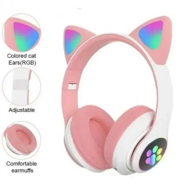 Бездротові навушники з котячими вушками та RGB підсвічуванням Cat VZV-23M Pink - зображення 6