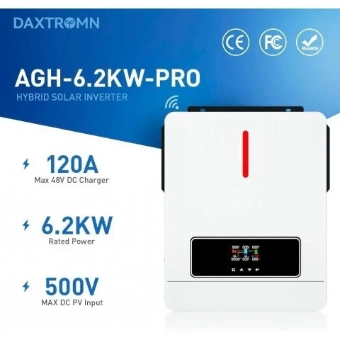 Гибридный инвертор Daxtromn AGH-6.2KW 48В 120А WiFi Солнечный инвертор чистой синусоиды 6200 Вт - Фото 3 Гибридный инвертор Daxtromn AGH-6.2KW 48В 120А WiFi Солнечный инвертор чистой синусоиды 6200 Вт - изображение 3