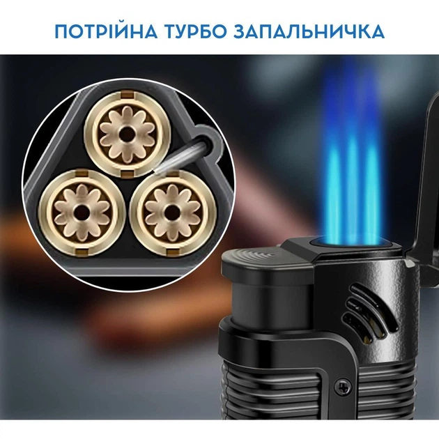 Тройная турбо-зажигалка с возможностью заправки бутаном Triple Torch Lighter (черная) - Фото 2 Тройная турбо-зажигалка с возможностью заправки бутаном Triple Torch Lighter (черная) - изображение 2
