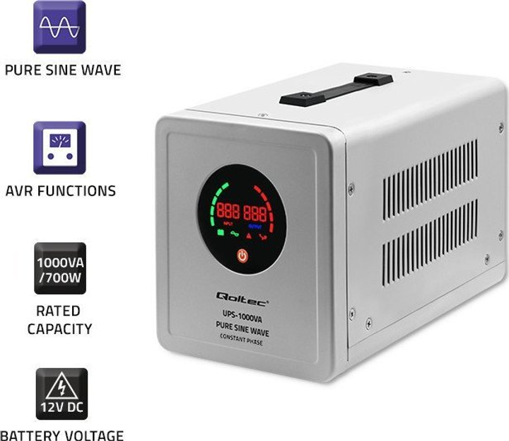 UPS Qoltec Pure Sine Wave 1000VA/700W Stala faza (50717) (955555906703473) - Outlet - obraz 5