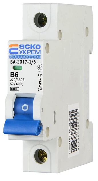Автоматичний вимикач УКРЕМ ВА-2017/B 1р 6А АСКО (A0010170049) - зображення 6