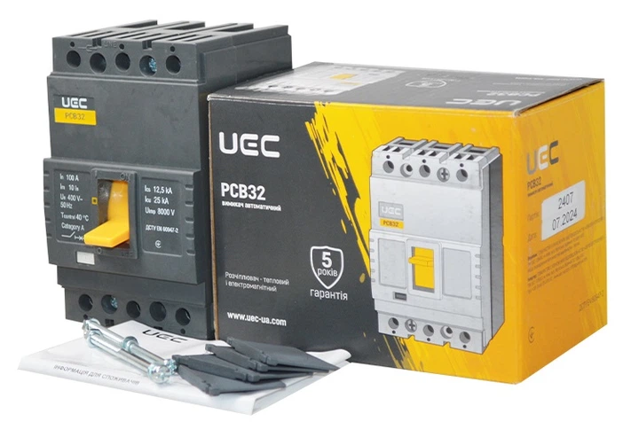 Автоматичний вимикач PCB32 3Р 100А 25кА UEC (MCCB-PCB-32-3-0100) - зображення 2