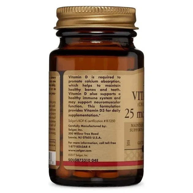 Витамин Д3 Solgar (Vitamin D3) 25 мкг 1000 МЕ 90 таблеток - изображение 2