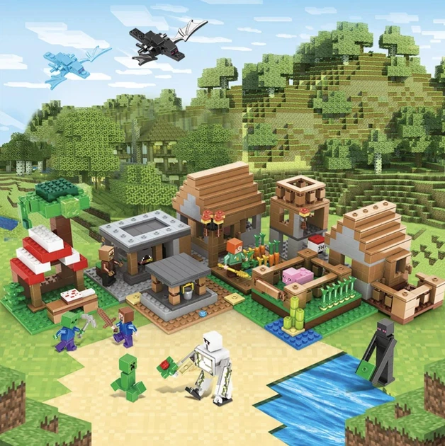 Конструктор Майнкрафт 938 деталей+персонажи, детский набор Minecraft My World Mineworld Заворушка в поселке - Фото 2 Конструктор Майнкрафт 938 деталей+персонажи, детский набор Minecraft My World Mineworld Заворушка в поселке - изображение 2