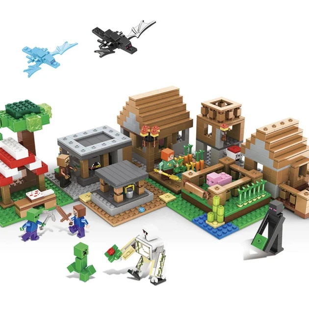 Конструктор Майнкрафт 938 деталей+персонажи, детский набор Minecraft My World Mineworld Заворушка в поселке - Фото 6 Конструктор Майнкрафт 938 деталей+персонажи, детский набор Minecraft My World Mineworld Заворушка в поселке - изображение 6