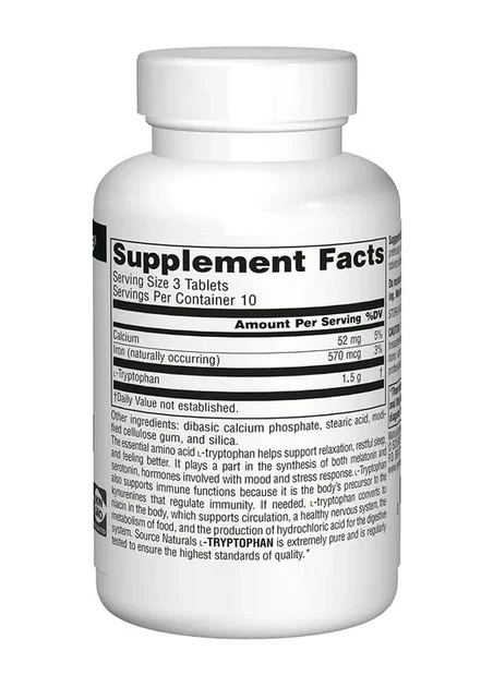 L-Триптофан Source Naturals (L-Tryptophan) 500 мг 30 таблеток - изображение 2