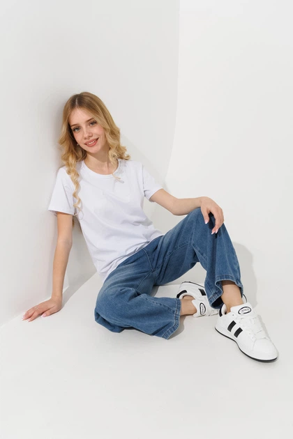Джинсы однотонные для девочки MOYABERLA D002 140 см Синий - Фото 3 Джинсы однотонные для девочки MOYABERLA D002 140 см Синий - изображение 3