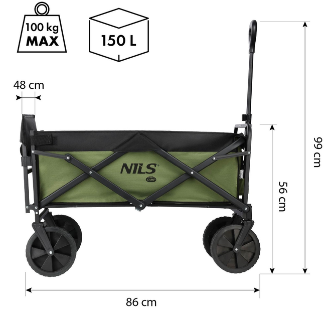 Wózek turystyczny Nils Camp NC2602 150 L Zielony (5908261680373) - obraz 9