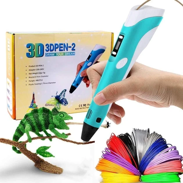 Детская 3D Ручка для рисования и создания объемных моделей 3DPen-3 с дисплеем + трафареты + 10 м пластика + подставка в наборе, Голубая - Фото 10 Детская 3D Ручка для рисования и создания объемных моделей 3DPen-3 с дисплеем + трафареты + 10 м пластика + подставка в наборе, Голубая - изображение 10