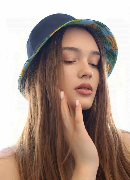 Панама женская двухсторонняя Бананы One size голубая - изображение 3