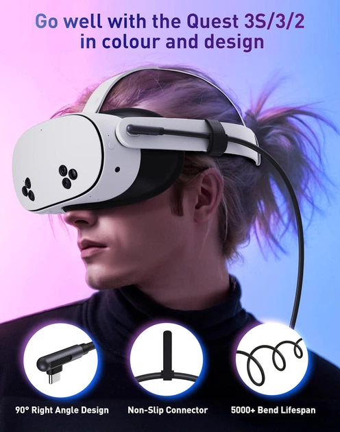 Кабель Maxonar USB 3.0 to USB C для Meta Quest 3S/Quest 3/Oculus Quest 2/Pico 4 c зарядкой, 6м, черный - изображение 6