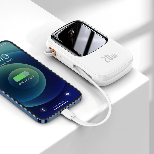 Powerbank Baseus Power Bank Qpow Digital Display Lightning 20000 mAh 20 W White (PPQD060202) - obraz 8