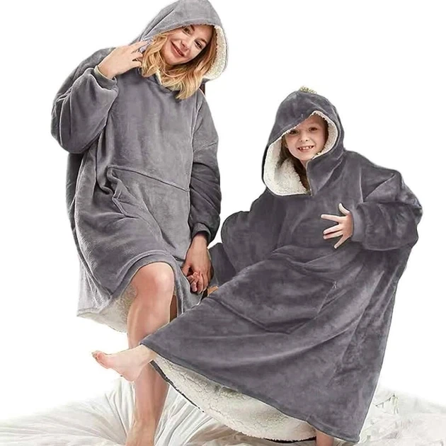 Плед толстовка с капюшоном двусторонняя Lima Hoodie One size Серый - изображение 9