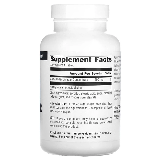 Яблучний оцет Source Naturals Apple Cider Vinegar 500 мг 180 таблеток в упаковці (ARE-573885) - зображення 2