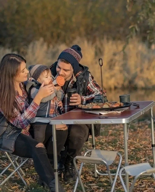Складаний стіл з 4 стільчиками для пікніка Folding Table в валізі складаний Коричневий - зображення 3
