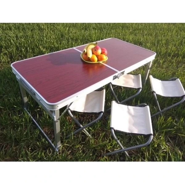 Складаний стіл з 4 стільчиками для пікніка Folding Table в валізі складаний Коричневий - зображення 15