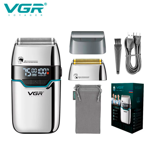 Электробритва VGR V-350 SILVER шейвер, двойное лезвие, 2 насадки, LED дисплей - изображение 5