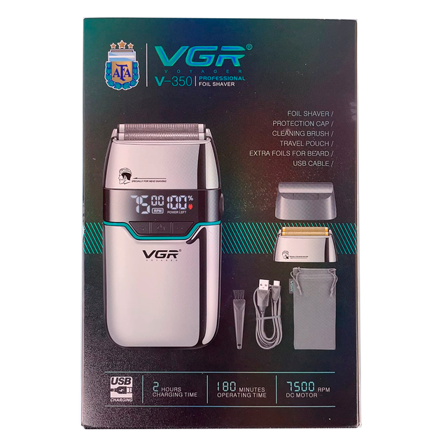 Электробритва VGR V-350 SILVER шейвер, двойное лезвие, 2 насадки, LED дисплей - изображение 8