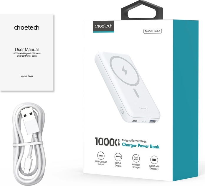 Powerbank Choetech B663 MagSafe 10000 mAh White (6932112105202) - obraz 4