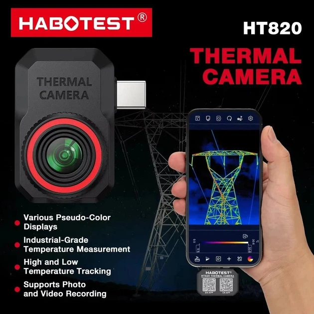 Мобільний інфрачервоний тепловізор HABOTEST HT820 - 256*192 Android Type-C 25 Гц - Мобільна тепловізійна камера з широким спектром застосування - зображення 5