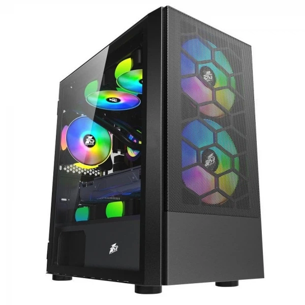 Корпус 1stPlayer x4-m-bk-2f1p-1f1, Black, без бп, Mini Tower, Micro atx / Mini itx, 1xUSB 3.0 / 2xUSB 2.0, макс. cpu — 160 мм / vga — 330 мм, 3x120 мм rgb, бічна панель із загартованого скла. - зображення 2