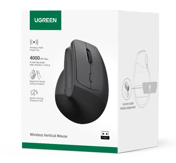Эргономичная вертикальная беспроводная мышь UGREEN M571 - изображение 2
