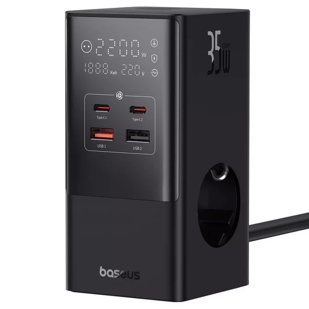 Мережевий фільтр Baseus Power Combo Tower Digital 3AC+2USB+2Type-C 35W 1.5m Чорний - Фото 1 Мережевий фільтр Baseus Power Combo Tower Digital 3AC+2USB+2Type-C 35W 1.5m Чорний - зображення 1