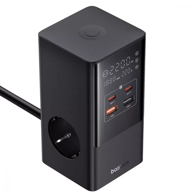 Мережевий фільтр Baseus Power Combo Tower Digital 3AC+2USB+2Type-C 35W 1.5m Чорний - Фото 5 Мережевий фільтр Baseus Power Combo Tower Digital 3AC+2USB+2Type-C 35W 1.5m Чорний - зображення 5