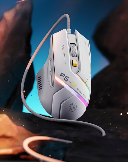 Проводная игровая мышь Inphic PG1 с RGB-подсветкой, 12800 DPI, бело-серый - изображение 7