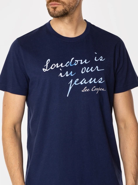 Футболка бавовняна довга чоловіча Lee Cooper London10-1016 L Темно-синя (5905991710011) - зображення 4